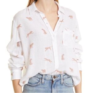 Rails Charli Long Sleeve Button Up Linen Blend Shirt Cheetah Shirt - Size XL